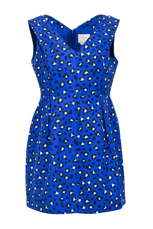 Kate Spade - Blue Sleeveless Leopard Print A-line Dress Sz 12 Velvet unclassified dresses