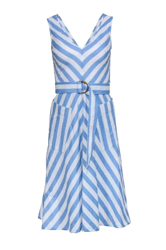 Kate Spade - Blue & White Stripe Sleeveless Waist Sash Dress Sz 2 Chic unclassified dresses