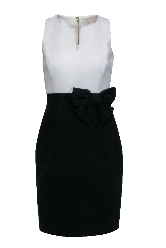 Kate Spade - Ivory & Black Colorblock Sleeveless Sheath Dress w/ Bow Detail Sz 2 Earthy tone unclassified dresses