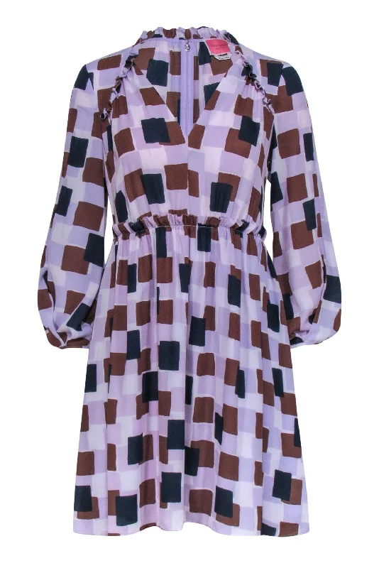 Kate Spade - Purple, Navy & Brown Geometric Print Dress Sz 2 Sexy unclassified dresses