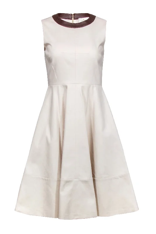 Kate Spade - Cream Sleeveless A-Line w/ Brown Leather Neckline Sz 4 Everyday wear unclassified dresses