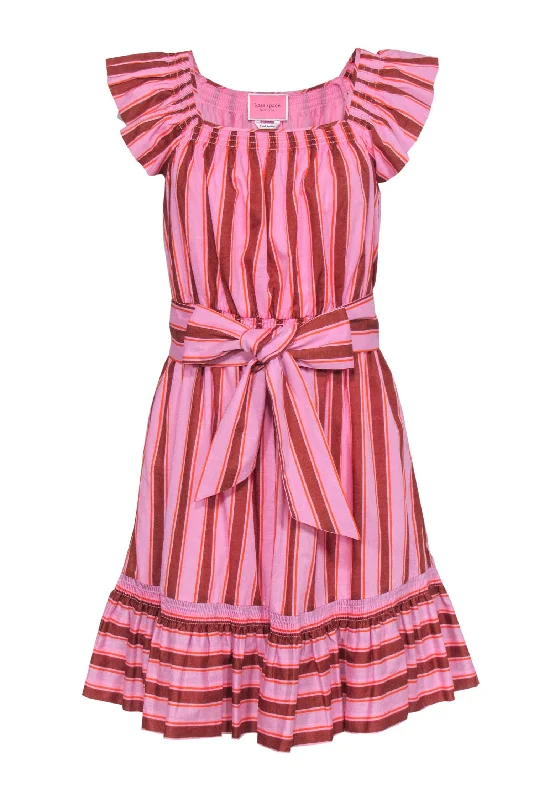 Kate Spade - Pink & Orange Stripe Cotton Fit & Flare Sundress Sz S Sequin unclassified dresses