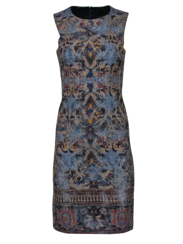 Kobi Halperin - Blue & Gold Printed Shift Dress Sz 0 Sequin unclassified dresses