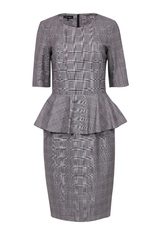 Lafayette 148 - Black & White Plaid Peplum Wool Sheath Dress Sz 6 Embroidered unclassified dresses