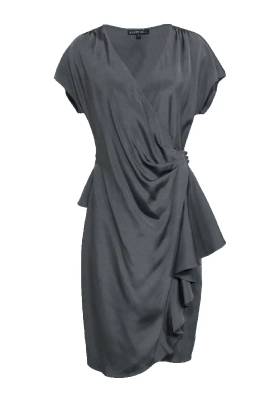 Lafayette 148 - Grey Satinm Wrap Dress Sz 8 Y2K unclassified dresses