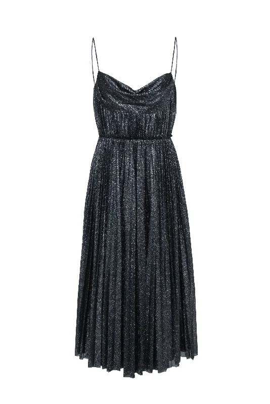 Lela Rose - Black & Silver Metallic Pleated Formal Dress Sz 6 Trendy unclassified dresses