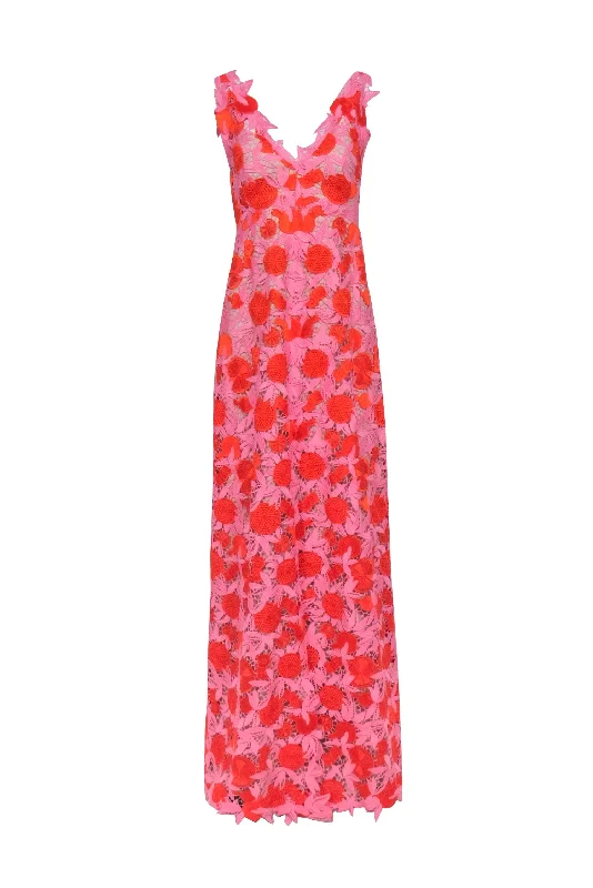 Lela Rose - Pink & Orange Print Formal Dress Sz 6 Ruffled unclassified dresses