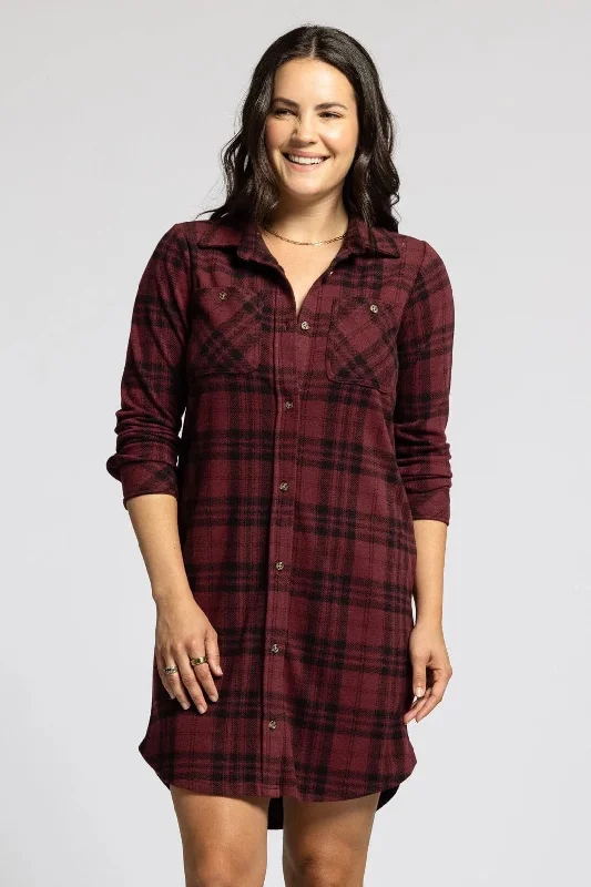 Leslie Button Down Dress - Burgundy Plaid Graduation unclassified dresses