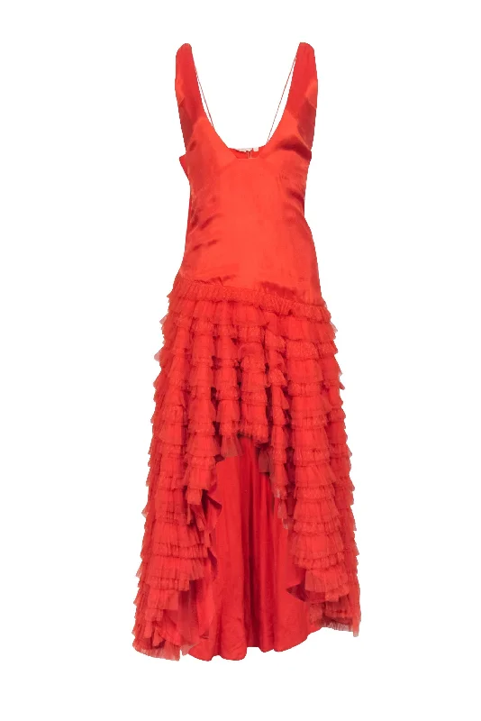 Anthropologie - Orange Ruffle Tiered High-Low Dress Sz XL Lace unclassified dresses