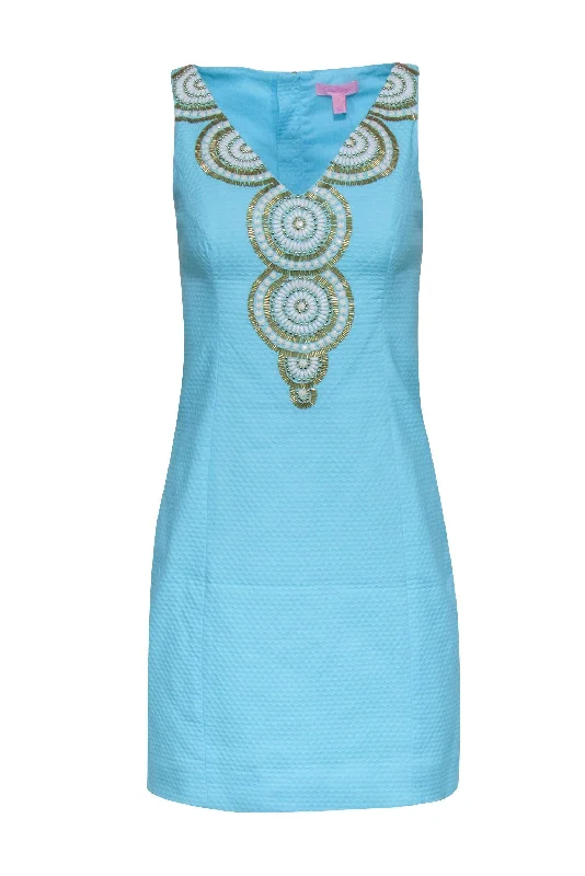 Lilly Pulitzer - Turquoise Textured Dress w/ Beaded Neckline Sz 0 Floral unclassified dresses