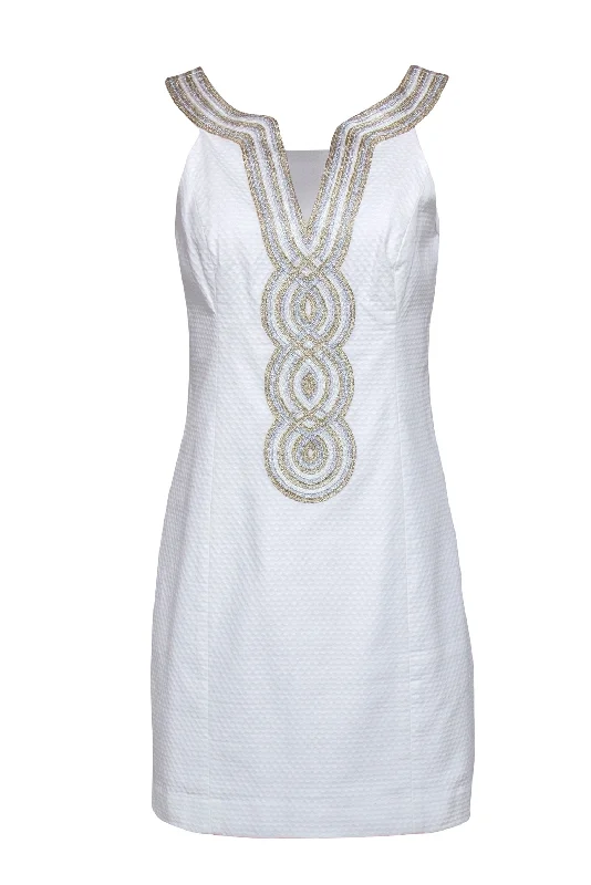 Lilly Pulitzer - Ivory Sleeveless "Valli" Shift Dress w/ Gold Soutache Sz 6 Unique unclassified dresses