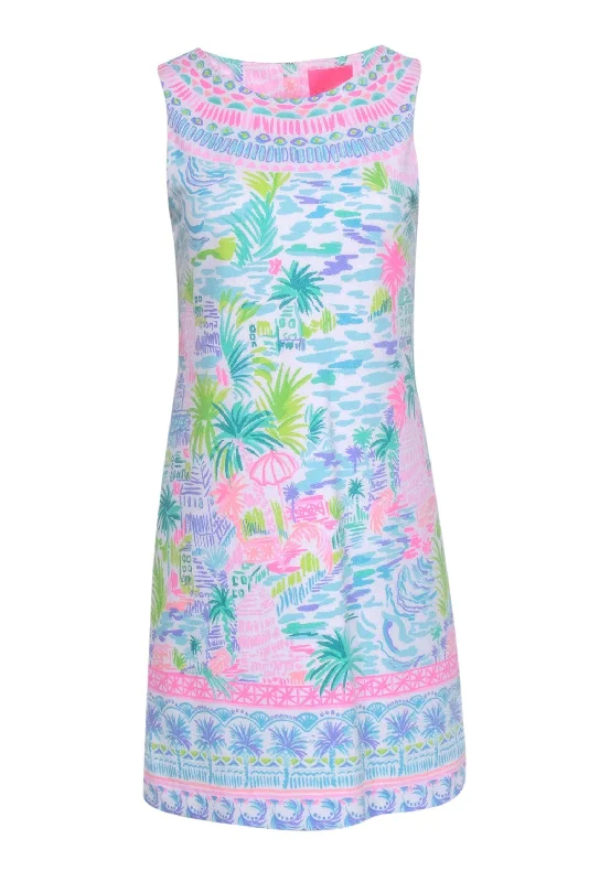 Lilly Pulitzer - White w/ Blue, Pink, & Green Print Dress Sz S Striped unclassified dresses