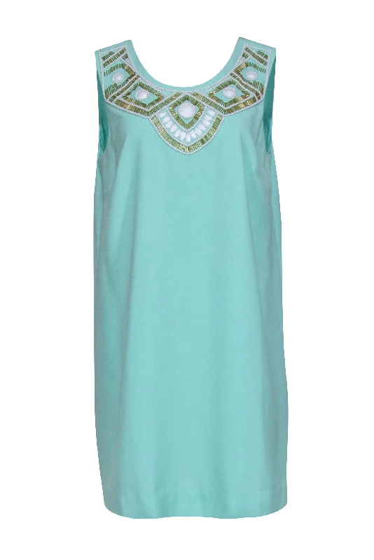 Lilly Pulitzer - Turquoise Crepe 'Sabrina' Shift Dress w/ Embellishment Sz M Trendy new unclassified dresses