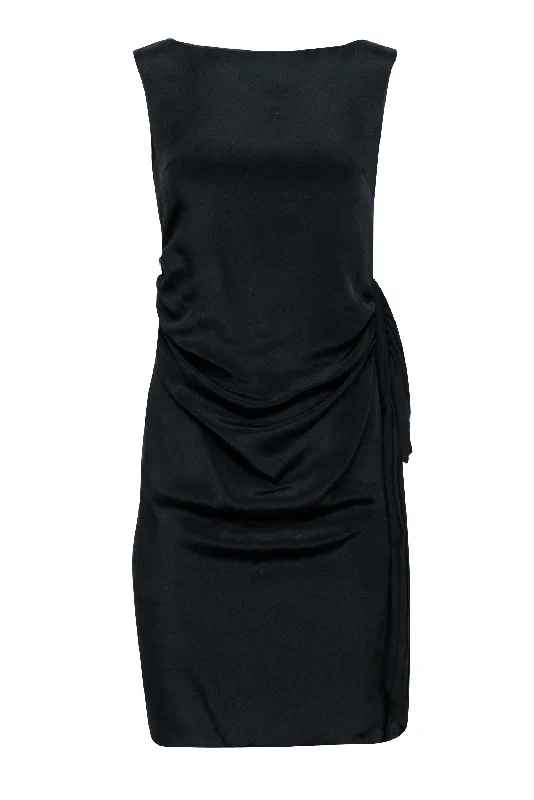 Magaschoni - Black Silk Ruched Sleeveless Dress Sz 2 Luxury unclassified dresses