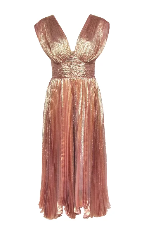 Maria Lucia Hohan - Rose Gold Metallic Pleated Dress Sz 8 Pastel unclassified dresses