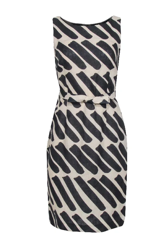 Marimekko - Tan & Black Sleeveless Dress w/ Waist Tie Sz 6 Sequin unclassified dresses