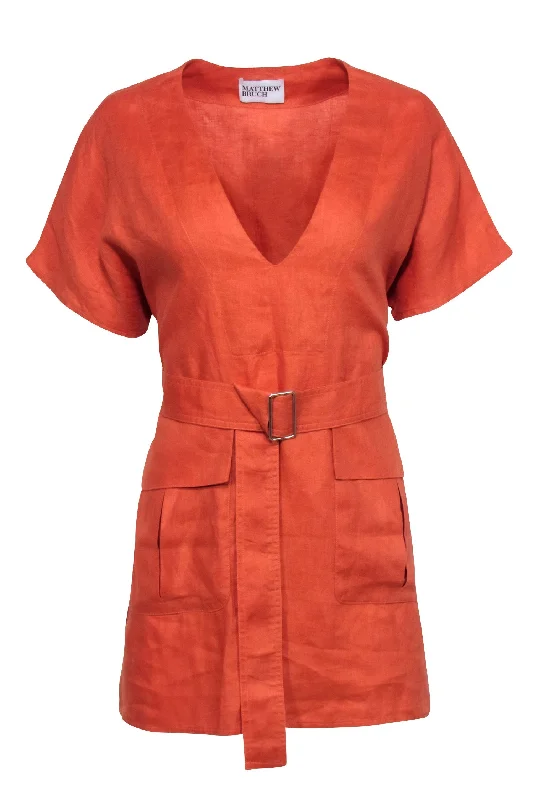 Matthew Bruch - Terracotta Orange Belted Dress Sz 2 Chic unclassified dresses