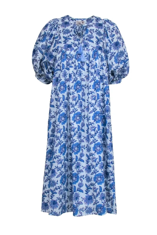 Mille - Blue & White Puff Sleeve Shift Dress Sz XS Monochrome unclassified dresses