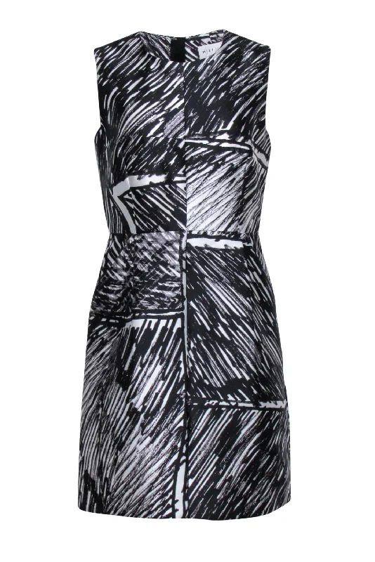 Milly - Black Sleeveless Printed Shift Dress w/ Front Pockets Sz 10 Preppy unclassified dresses