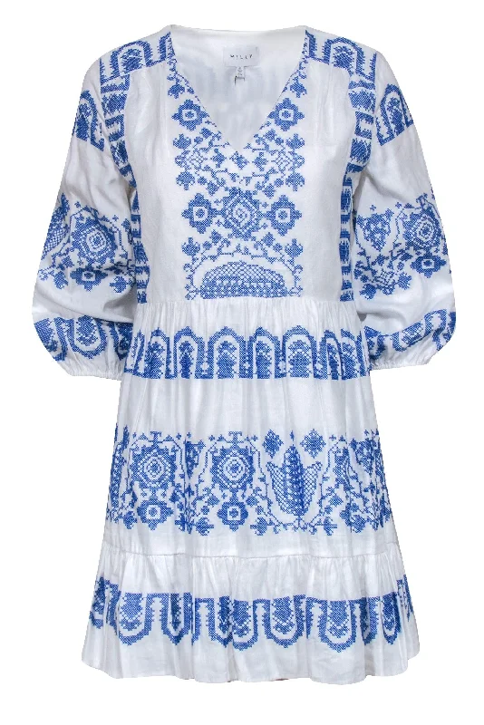 Milly - White & Blue Printed Dress Sz 4 Lightweight unclassified dresses