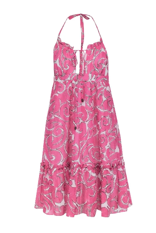 Milly - Pink & Cream Print Halter Dress Sz 8 Fall unclassified dresses