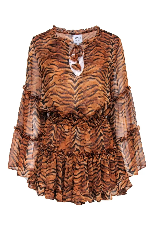 MISA Los Angeles - Orange & Black Tiger Print Dress w/ Bell Sleeves Sz S Floral unclassified dresses