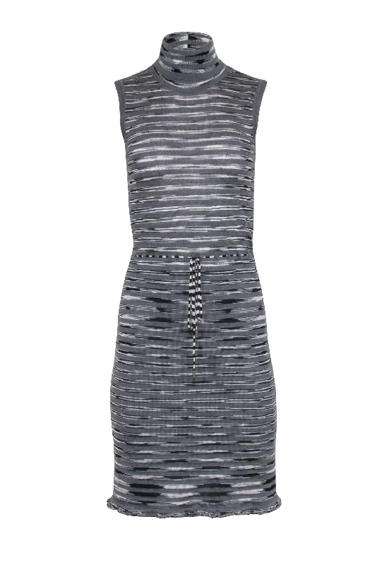 Missoni - Grey Striped Knit Turtle Neck Dress Sz 2 Fashionable unclassified dresses