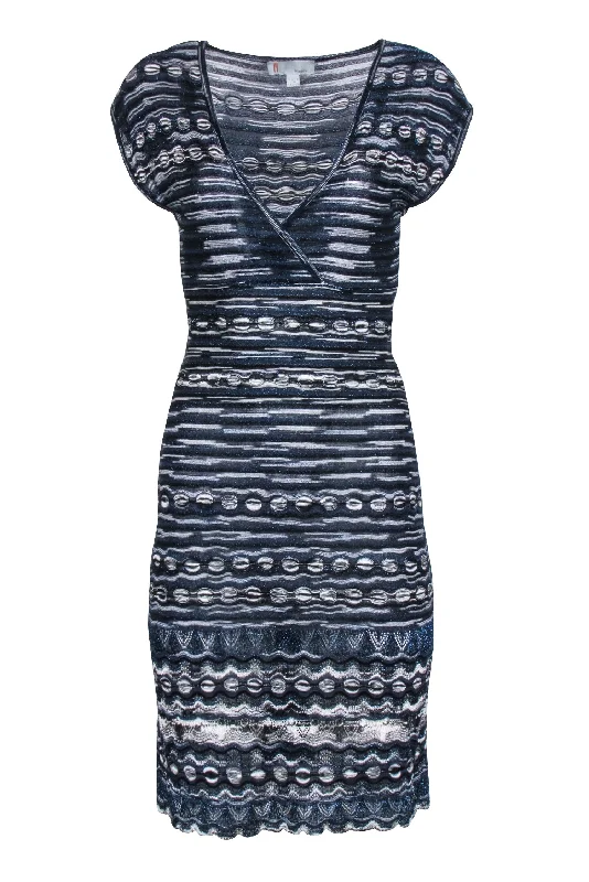 Missoni - Navy, White & Black Metallic Cap Sleeve Dress Sz 2 Sexy unclassified dresses