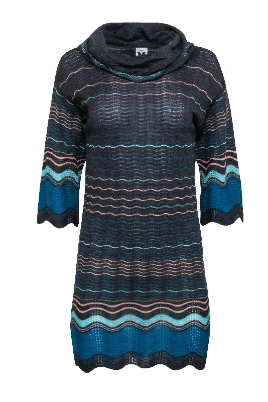 Missoni - Grey & Blue Knit Turtle Neck Dress Sz 2 Discounted unclassified dresses