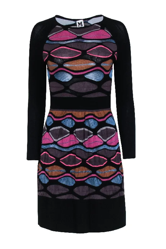 Missoni - Black w/ Purple & Multi Color Print Knit Dress Sz 4 Unique unclassified dresses