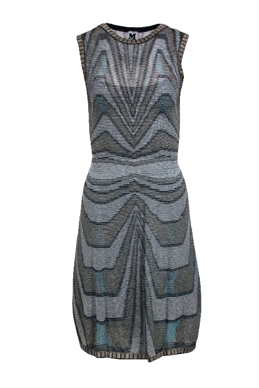 Missoni - Beige, Black & Blue Metallic Chevron Pattern Sleeveless Dress Sz 4 Casual unclassified dresses