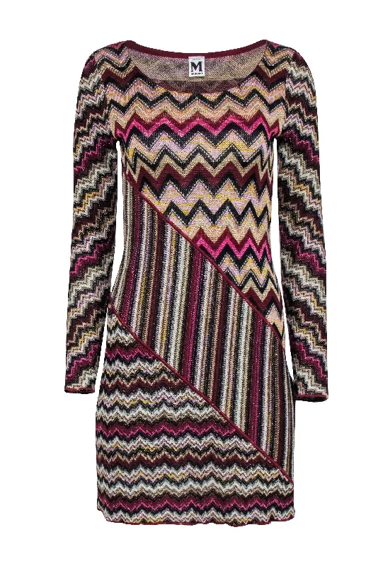 Missoni - Metallic Burgundy w/ Stripe & Chevron Print Dress Sz 6 Sleeveless unclassified dresses