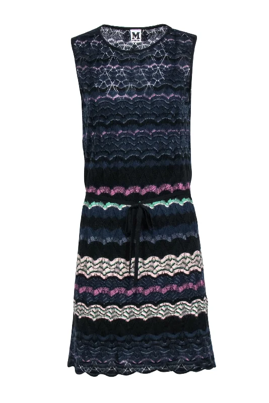 M Missoni - Navy and Multicolored Stripe Sleeveless Knit Dress Sz S Everyday wear unclassified dresses