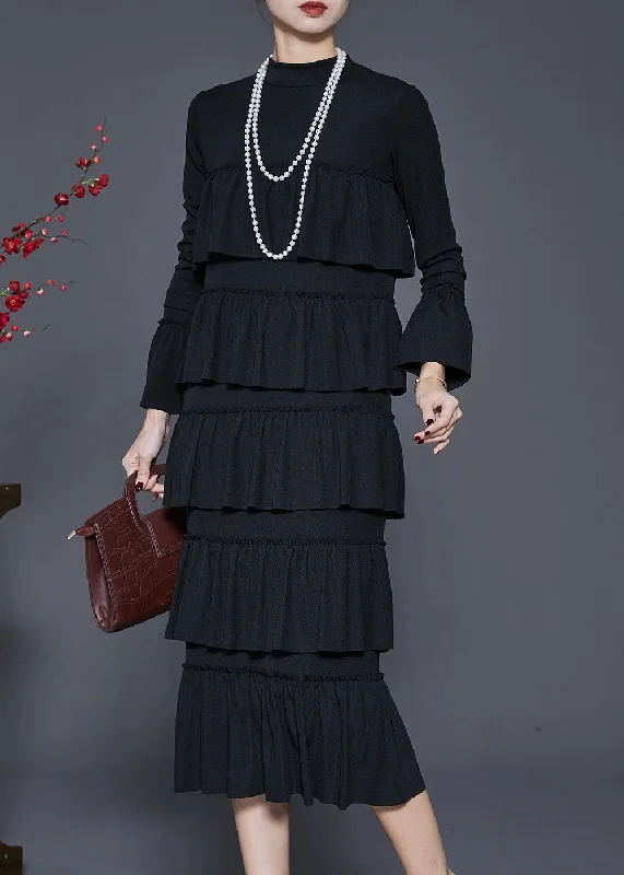 Modern Black Layered Ruffles Silm Fit Cotton Dress Spring Formal unclassified dresses