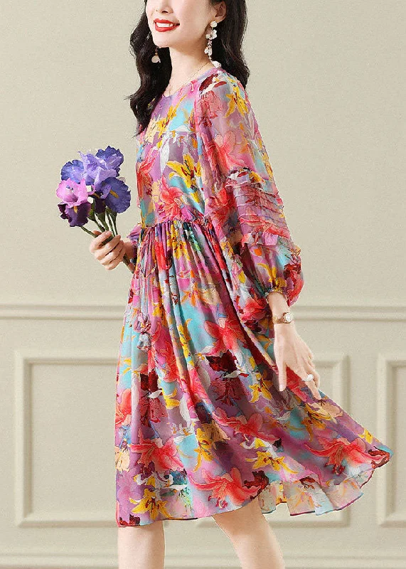 Modern Colorblock O Neck Wrinkled Patchwork Print Chiffon Dress Spring Velvet unclassified dresses