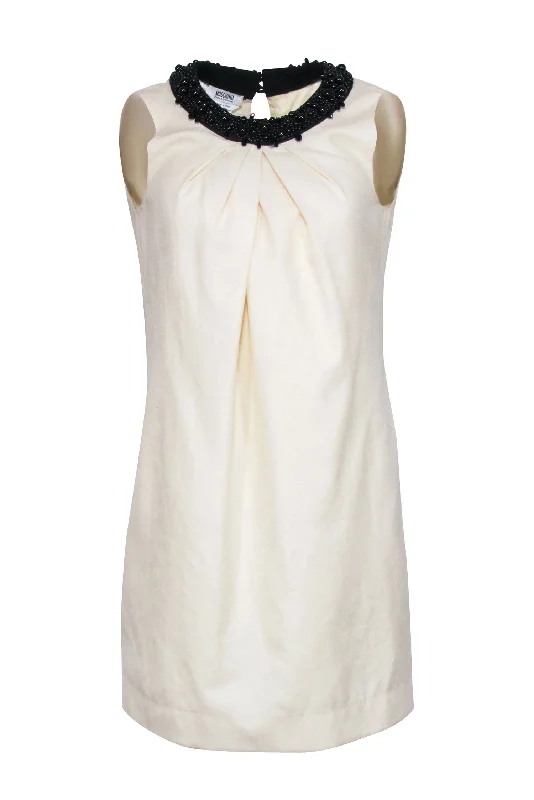 Moschino Cheap & Chic - Ivory Sleeveless Swing Dress w/ Black Beaded Collar Sz 8 Floral unclassified dresses