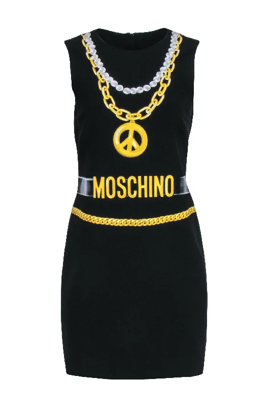 Moschino - Black Chain Chain Print Sleeveless Dress Sz 8 Tiered unclassified dresses