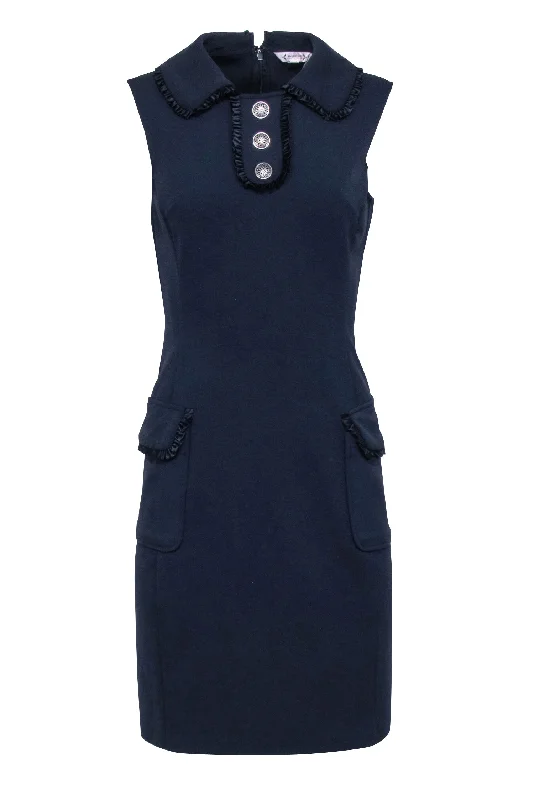 Nanette Lepore - Navy Blue Dress w/ Ruffle Trim Sz 4 Embroidered unclassified dresses