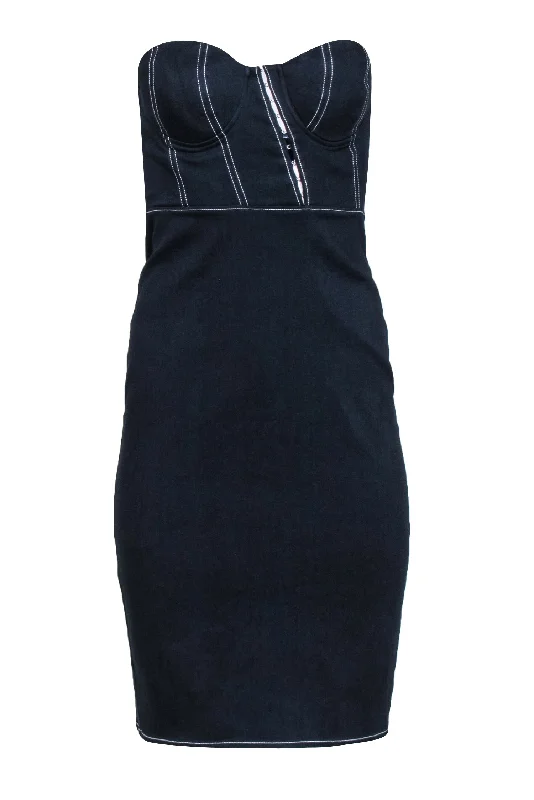 NBD - Navy Bustier Style Strapless Dress w/ Contrast Stitching Sz S Printed unclassified dresses