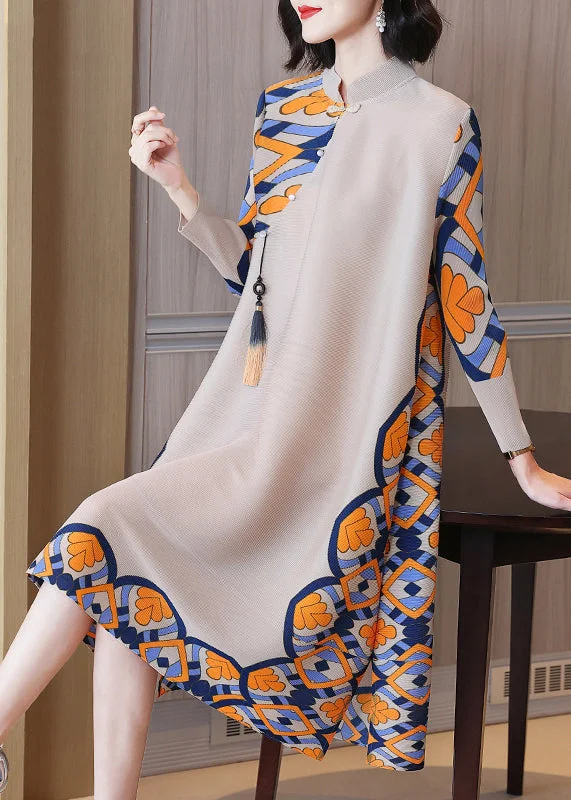 New Light Camel Button Tasseled Print Cotton Dress Spring Office unclassified dresses