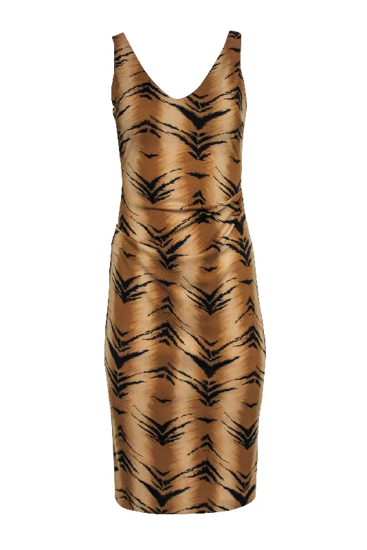 Nicole Miller - Tan Sleeveless Tiger Print Dress Sz 2 Cotton unclassified dresses