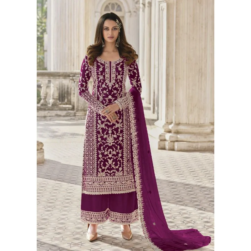 Nikah Wear Wine Color Salwar Kameez Suits Butterfly Net Plazzo Suits Short unclassified dresses