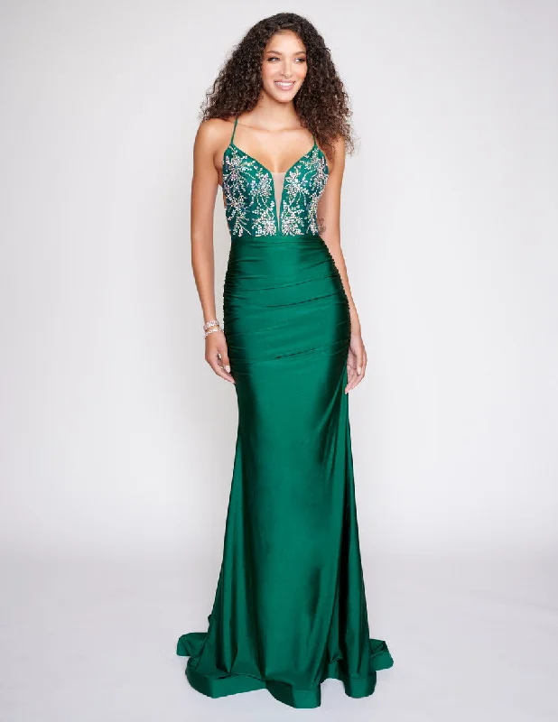 NINA CANACCI 8207 Emerald Green Jeweled Bodice Fitted Dress - Size 12 Printed unclassified dresses