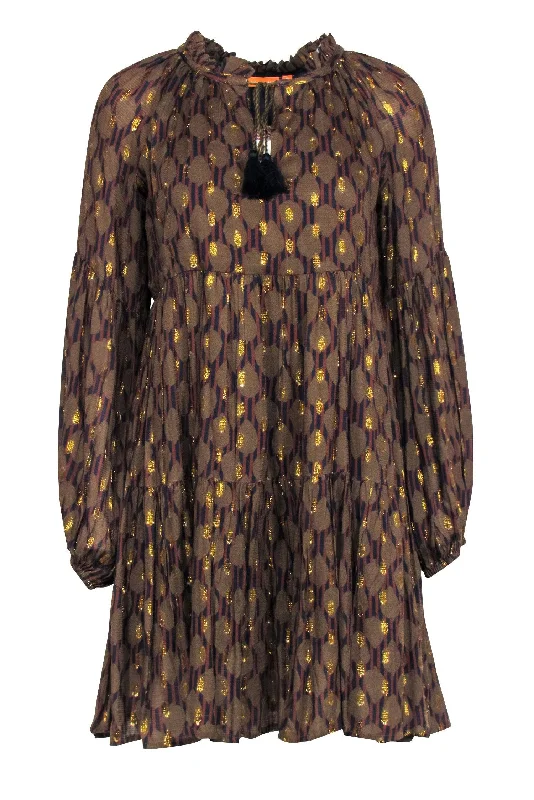 Oliphant - Olive, Gold, Black, & Brown Print Dress Sz S Soft fabric unclassified dresses