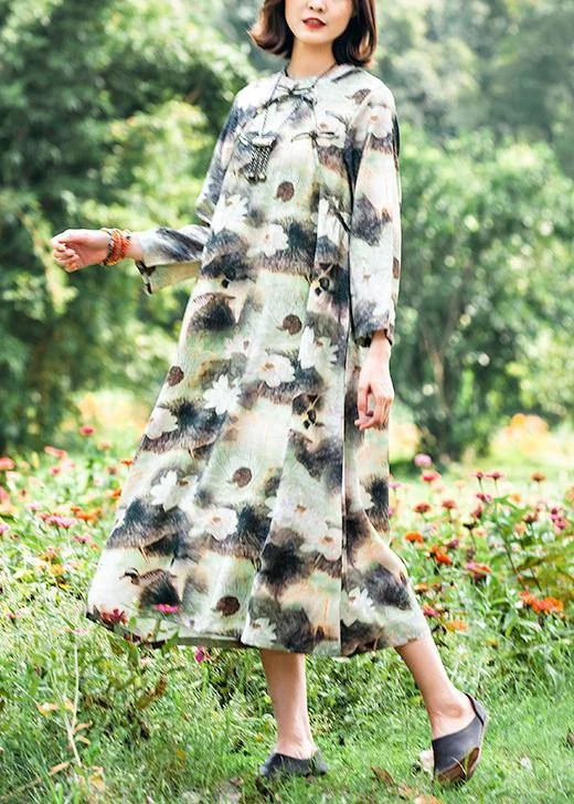 Organic Lotus Quilting Dresses Stand Collar Chinese Button Robes Spring Dresses Elegant evening unclassified dresses