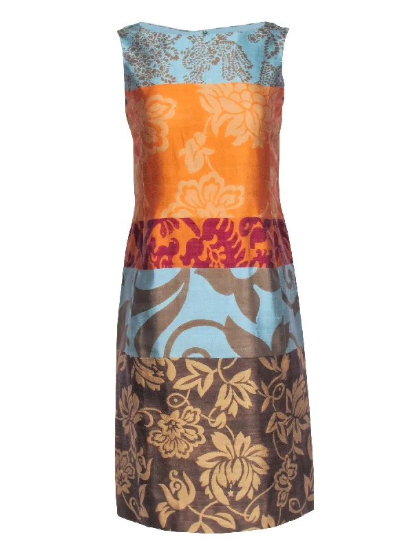 Oscar de la Renta - Orange, Blue, & Brown Multicolor Patchwork Sleeveless Dress Sz 6 Popular unclassified dresses