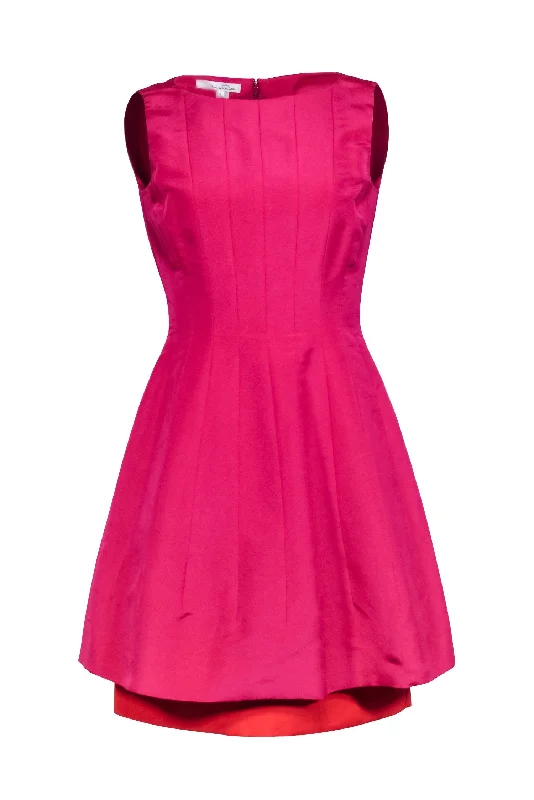 Oscar de la Renta - Magenta Silk A-Line Dress w/ Orange Hem Sz 6 Travel unclassified dresses