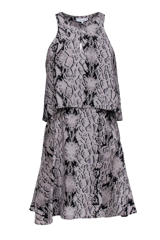 Parker - Grey & Black Snakeskin Print Sleeveless Dress Sz 0 Ruffled unclassified dresses