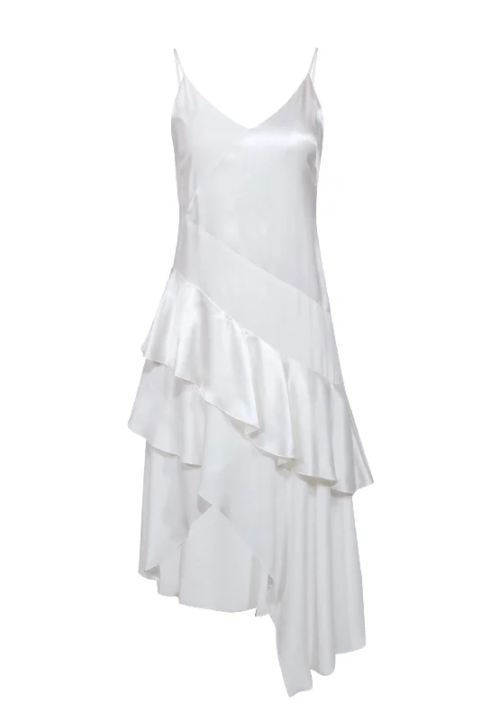 Parker - Ivory Silk Sleeveless High Low Ruffle Trim Dress Sz 0 Off-shoulder unclassified dresses