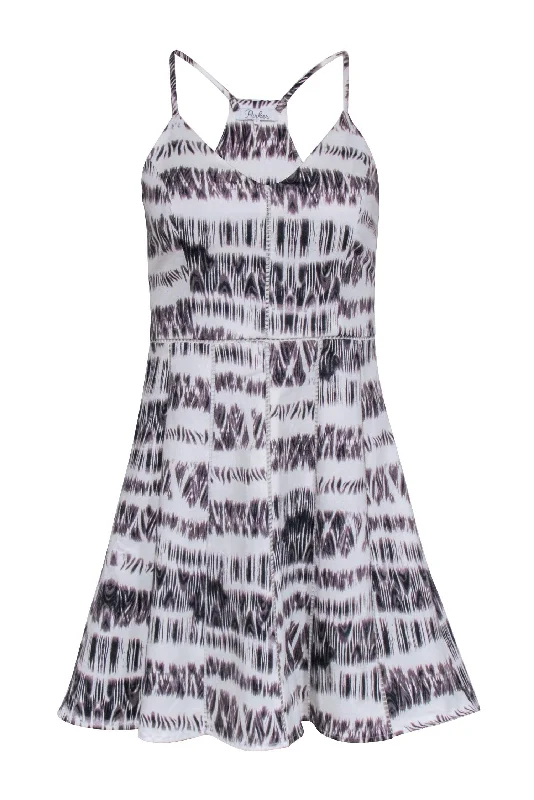 Parker - White & Grey Print Sleeveless Dress Sz S Open-back unclassified dresses